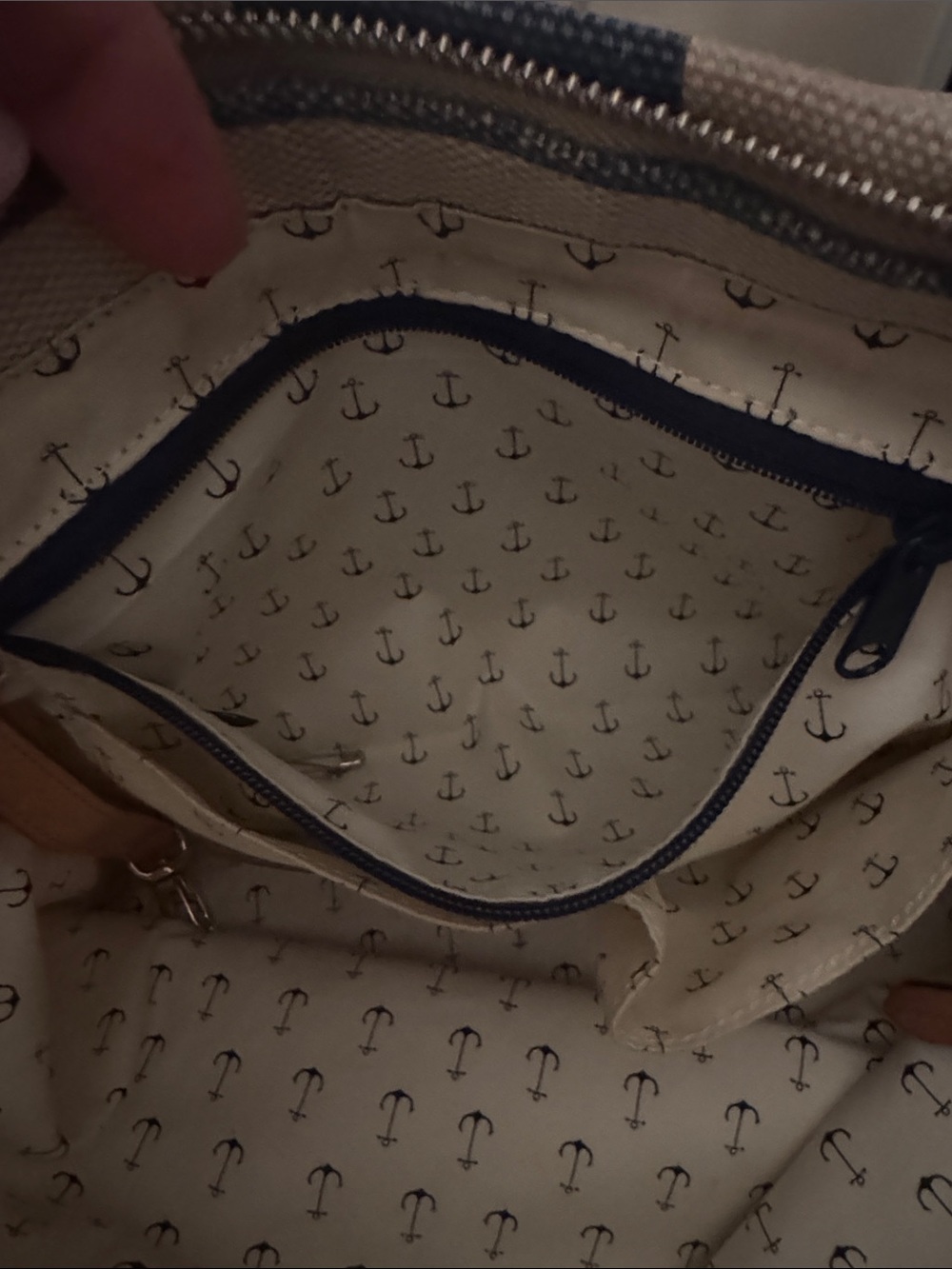 Brighton Navy and Cream Striped Canvas Tote with Tan Leather Accents - Picture 8 of 11